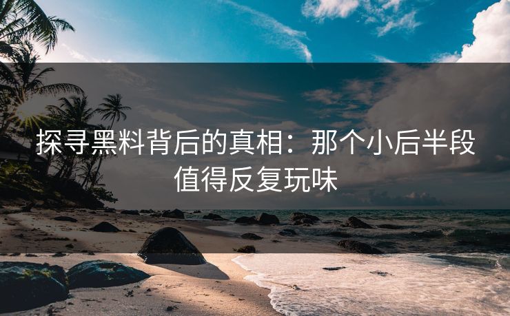 探寻黑料背后的真相:那个小后半段值得反复玩味 探寻黑料背后的真相:那个小后半段值得反复玩味