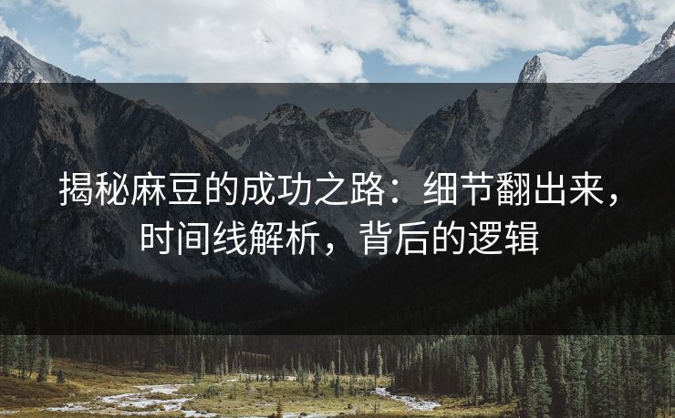 揭秘麻豆的成功之路：细节翻出来，时间线解析，背后的逻辑